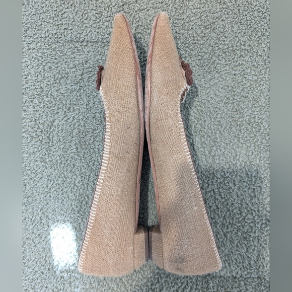 Prada Beige Tan Crochet Floral Embellished Raffia Pointed Toe Flats Size 7.5 - Picture 10 of 12